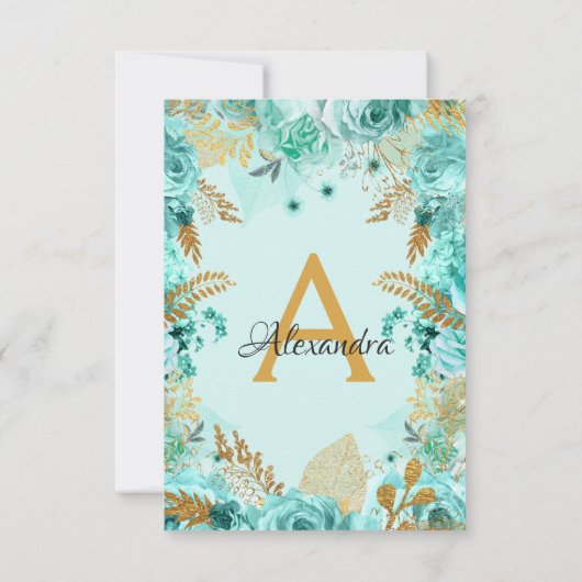 Blauwgroen Rozen Vrijgezellenfeest monogram Kaart (Achterkant)