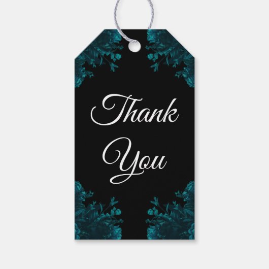 Blauwgroen Rozen Zwart Gotische bruiloft Dank u Cadeaulabel (Voorkant)