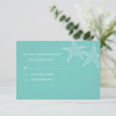 Blauwgroen RSVP-kaart voor Starfish RSVP Kaartje (Staand voorkant)