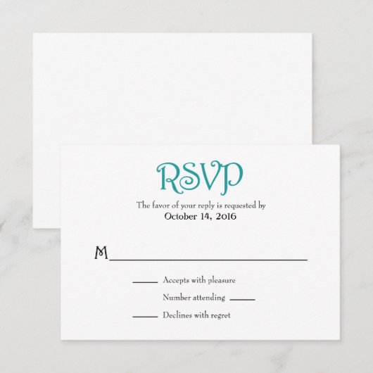 Blauwgroen RSVP-kaarten met eenvoudige bruiloft RSVP Kaartje (Voorkant / Achterkant)