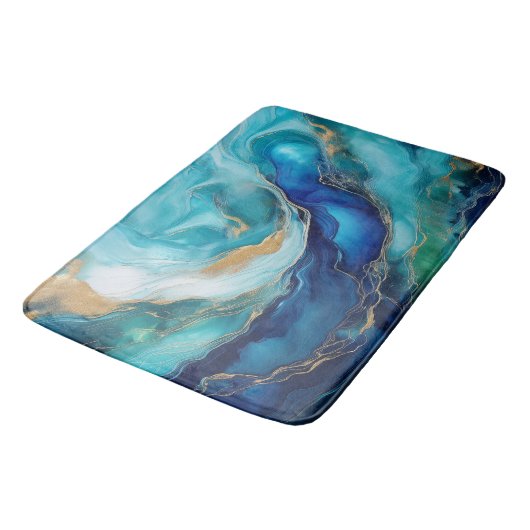 Blauwgroen rust: Abstracte oceanische kunst Badmat (Gekanteld)