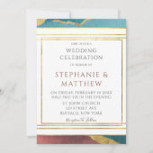 Blauwgroen Rust Copper Agate Gold Geometric Weddin Kaart (Voorkant)