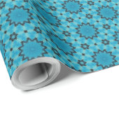 Blauwgroen rust Fractal Mandala Stars op Azure Cadeaupapier (Rol Hoek)