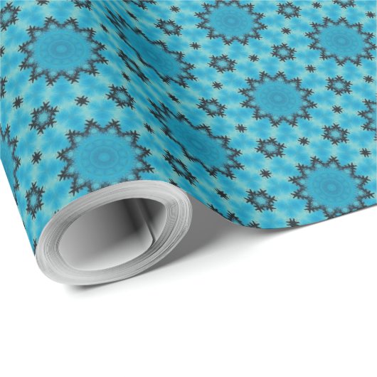 Blauwgroen rust Fractal Mandala Stars op Azure Cadeaupapier (Rol Hoek)