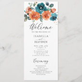 Blauwgroen Rust Sinaasappel Bloemen Rustieke Water Programmakaart (Voorkant)