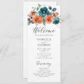 Blauwgroen Rust Sinaasappel Bloemen Rustieke Water Programmakaart (Voorkant / Achterkant)