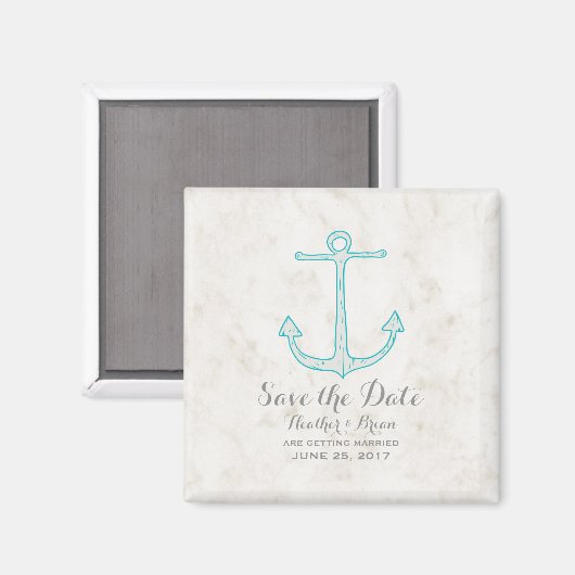 Blauwgroen Rustic Anchor Save the Date Magneet (Voorkant / Achterkant)