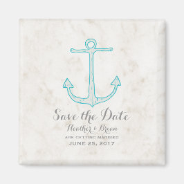 Blauwgroen Rustic Anchor Save the Date Magneet