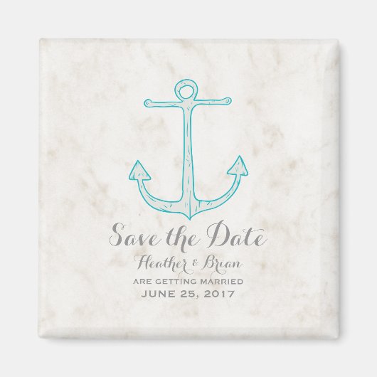 Blauwgroen Rustic Anchor Save the Date Magneet (Voorkant)
