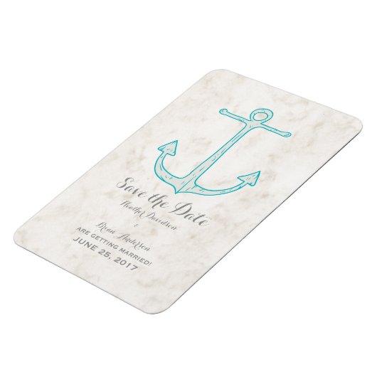 Blauwgroen Rustic Anchor Save the Date Magneet (Linkerzijde)
