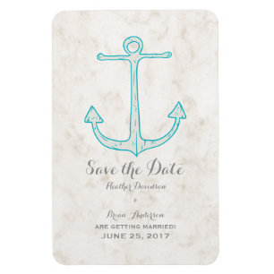 Blauwgroen Rustic Anchor Save the Date Magneet