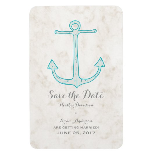 Blauwgroen Rustic Anchor Save the Date Magneet (Verticaal)