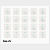 Blauwgroen Rustic Anchor Save the Date Vierkante Sticker (Vel)