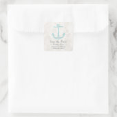 Blauwgroen Rustic Anchor Save the Date Vierkante Sticker (Tas)