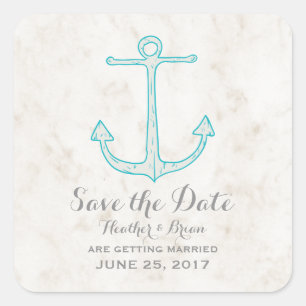 Blauwgroen Rustic Anchor Save the Date Vierkante Sticker