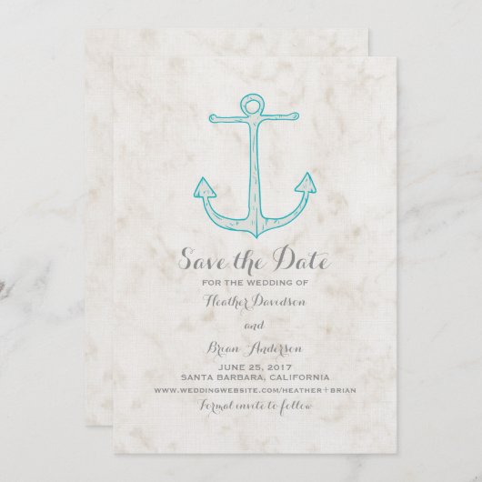 Blauwgroen Rustic Anchor sparen de Datum uitnodige Save The Date (Voorkant / Achterkant)