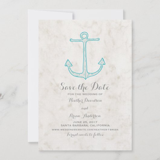 Blauwgroen Rustic Anchor sparen de Datum uitnodige Save The Date (Voorkant)