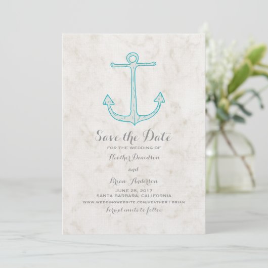Blauwgroen Rustic Anchor sparen de Datum uitnodige Save The Date (Staand voorkant)