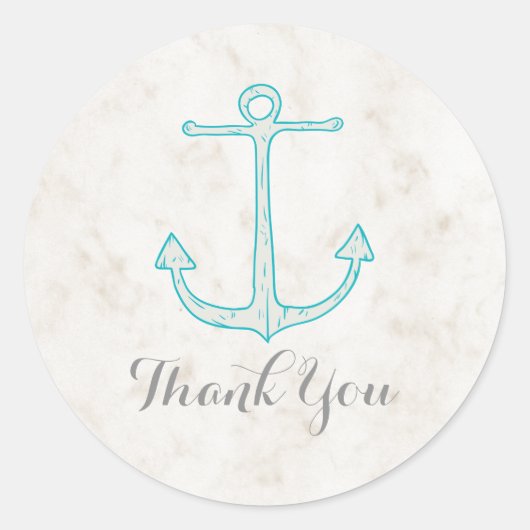Blauwgroen Rustic Anchor Wedding Bedankt Ronde Sticker (Voorkant)