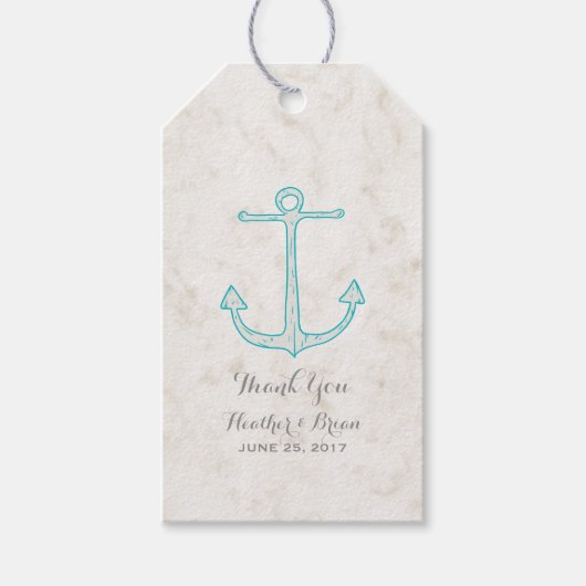 Blauwgroen Rustic Anchor Wedding Cadeaulabel (Voorkant)