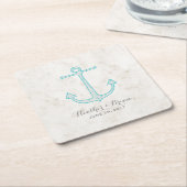 Blauwgroen Rustic Anchor Wedding Kartonnen Onderzetters (Schuin)