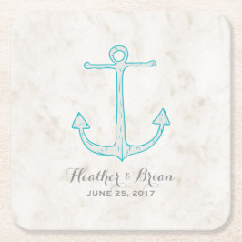 Blauwgroen Rustic Anchor Wedding Kartonnen Onderzetters