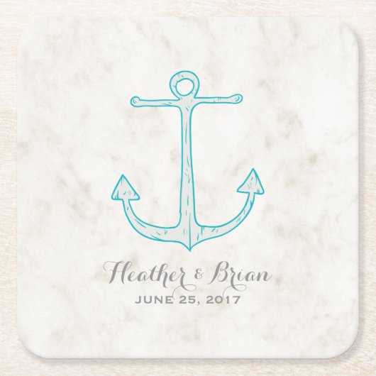 Blauwgroen Rustic Anchor Wedding Kartonnen Onderzetters (Voorkant)