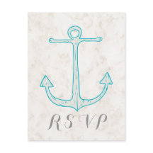 Blauwgroen Rustic Anchor Wedding RSVP Briefkaart