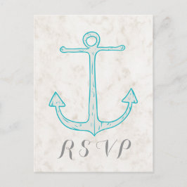 Blauwgroen Rustic Anchor Wedding RSVP Briefkaart