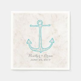 Blauwgroen Rustic Anchor Wedding Servetten