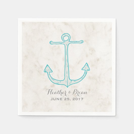 Blauwgroen Rustic Anchor Wedding Servetten (Voorkant)