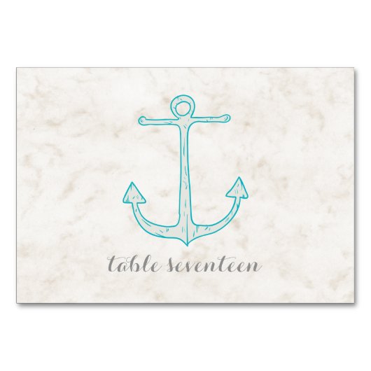 Blauwgroen Rustic Anchor Wedding Table Kaart (Voorkant)