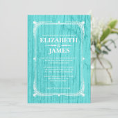 Blauwgroen Rustic Barn Wood Wedding Invitations Kaart (Staand voorkant)