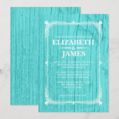 Blauwgroen Rustic Barn Wood Wedding Invitations Kaart (Voorkant / Achterkant)