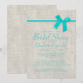 Blauwgroen Rustic Burlap Bridal Shower-uitnodiging Kaart (Voorkant / Achterkant)