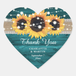 Blauwgroen Rustic Burlap Lace Sunflower Wedding Hart Sticker