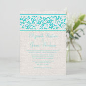 Blauwgroen Rustic Burlap & Linen Wedding Invitatio Kaart (Staand voorkant)