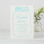Blauwgroen Rustic Burlap Mason Jar Wedding Invitat Kaart (Staand voorkant)