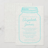 Blauwgroen Rustic Burlap Mason Jar Wedding Invitat Kaart (Voorkant / Achterkant)