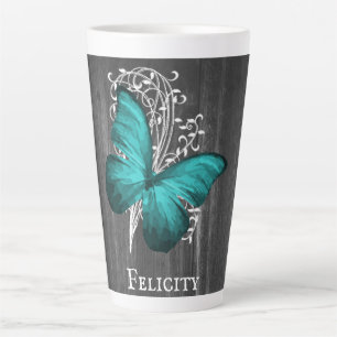 Blauwgroen Rustic Butterfly - persoonlijke latte M Mok