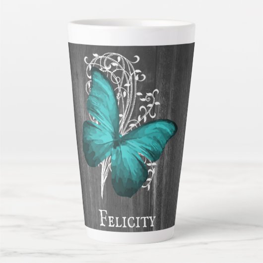 Blauwgroen Rustic Butterfly - persoonlijke latte M Mok (Voorkant)