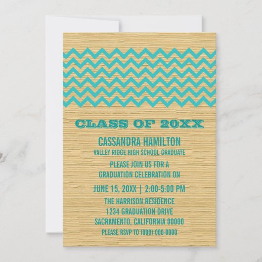 Blauwgroen Rustic Chevron Afstuderen Kaart (Voorkant)