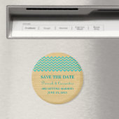 Blauwgroen Rustic Chevron Save the Date Magnet (Insitu (Vaatwasser))