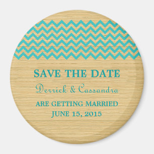 Blauwgroen Rustic Chevron Save the Date Magnet
