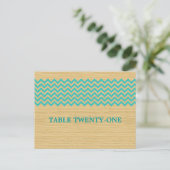 Blauwgroen Rustic Chevron Table Number Briefkaart (Staand voorkant)