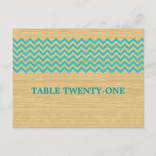 Blauwgroen Rustic Chevron Table Number Briefkaart (Voorkant)