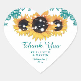 Blauwgroen Rustic Chic Lace Sunflower Wedding Hart Sticker