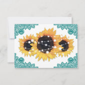 Blauwgroen Rustic Chic Lace Sunflower Wedding RSVP Kaartje (Voorkant)