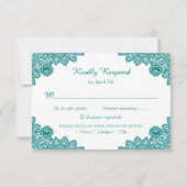 Blauwgroen Rustic Chic Lace Sunflower Wedding RSVP Kaartje (Achterkant)