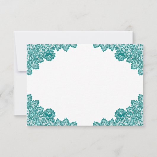 Blauwgroen Rustic Chic Lace Sunflower Wedding RSVP Kaartje (Achterkant)